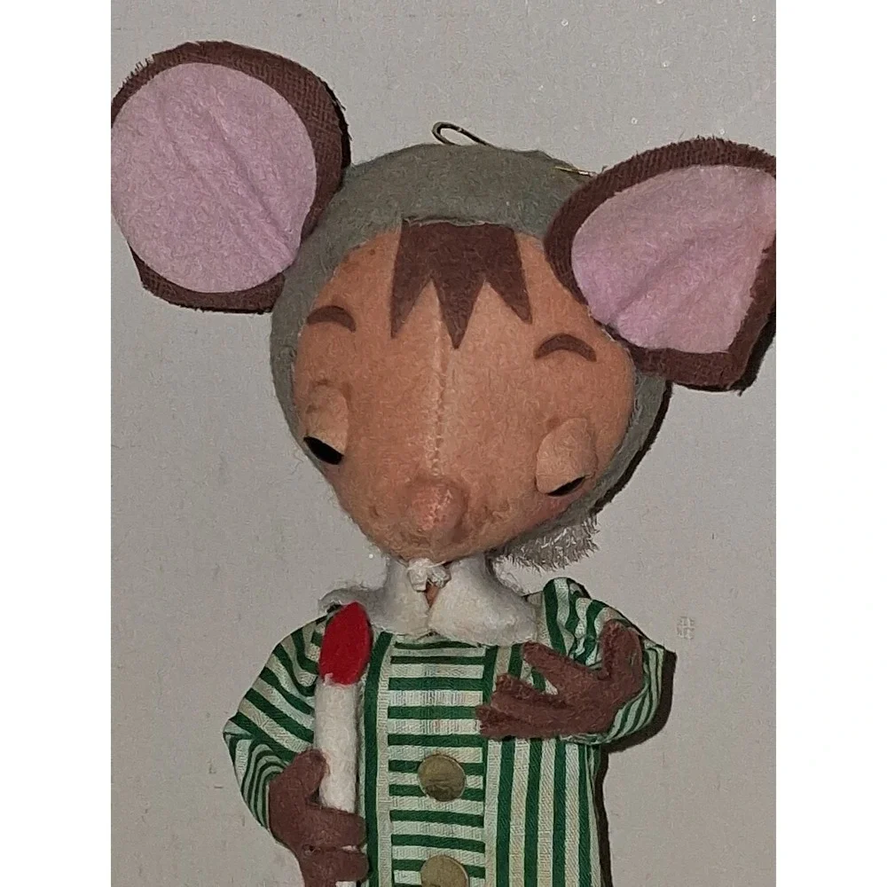 Vintage Made in Japan Felt Mouse Christmas Ornament Figure 8